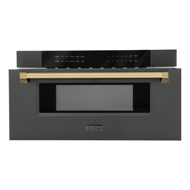 ZLINE 30" Built-in Microwave Drawer in Black Stainless Steel &amp; Gold Accents 1.2 cu. ft.