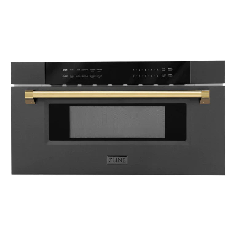 ZLINE 30" Built-in Microwave Drawer in Black Stainless Steel & Gold Accents 1.2 cu. ft.