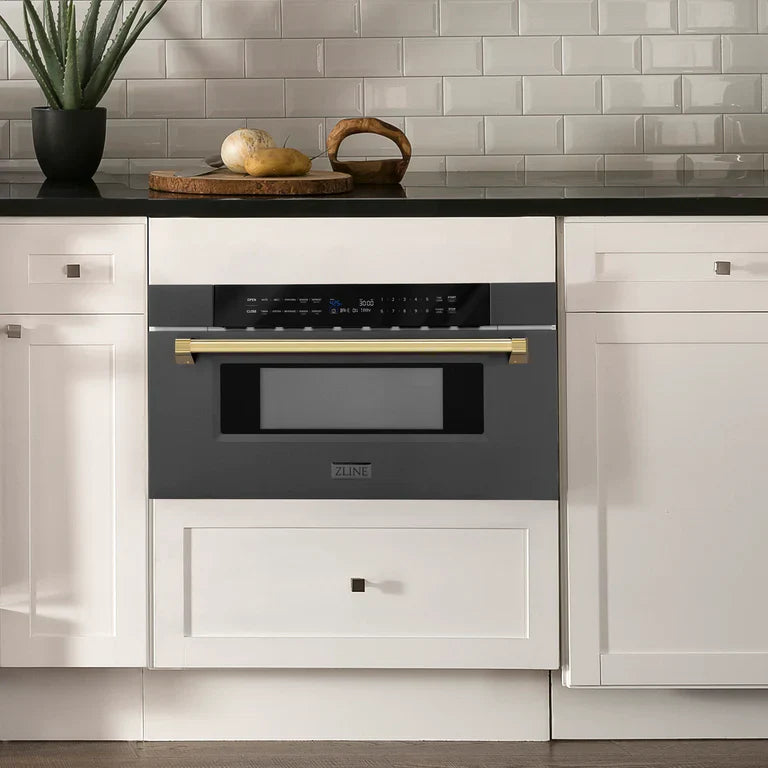 ZLINE 30" Built-in Microwave Drawer in Black Stainless Steel &amp; Gold Accents 1.2 cu. ft.