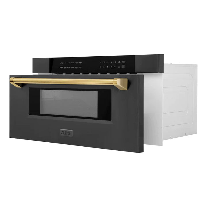 ZLINE 30" Built-in Microwave Drawer in Black Stainless Steel &amp; Gold Accents 1.2 cu. ft.