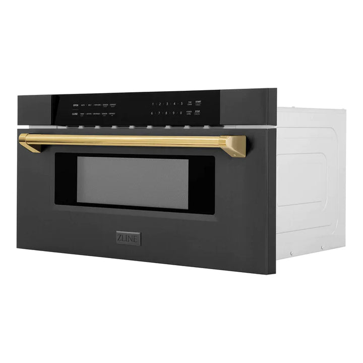 ZLINE 30" Built-in Microwave Drawer in Black Stainless Steel &amp; Gold Accents 1.2 cu. ft.