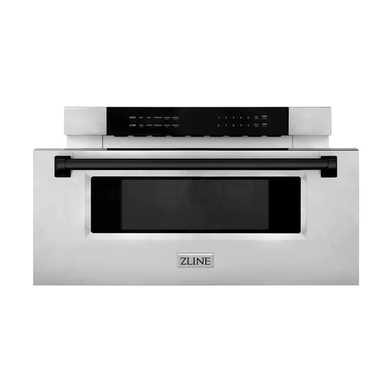 ZLINE Autograph Matte Black Package - 36" Rangetop, 36" Range Hood, Dishwasher, Refrigerator, Microwave Drawer, Wall Oven