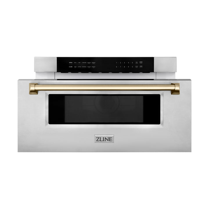 ZLINE 30" Autograph Edition Built-In Microwave Drawer in Stainless Steel with Polished Gold Accents