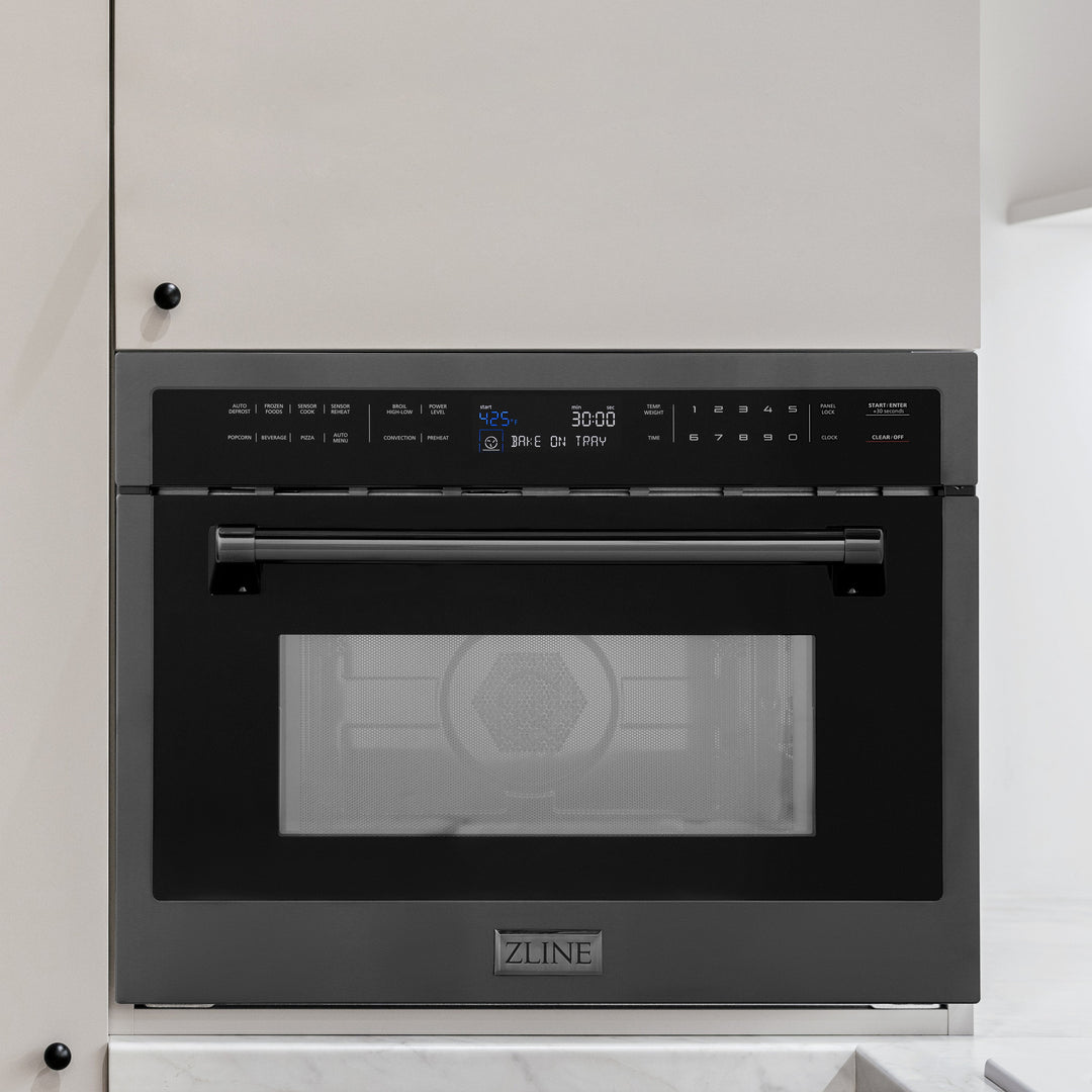 ZLINE 24 in. 1.6 cu ft. Built-in Convection Microwave Oven in Black Stainless Steel with Speed and Sensor Cooking, Open Box-Excellent Condition