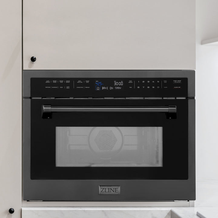ZLINE 24 in. 1.6 cu ft. Built-in Convection Microwave Oven in Black Stainless Steel with Speed and Sensor Cooking, Open Box-Excellent Condition