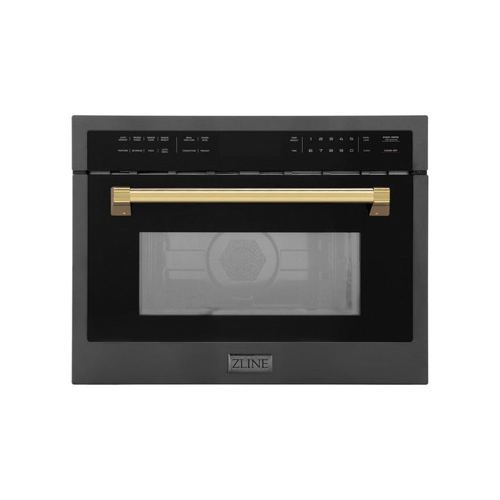ZLINE Autograph Edition 24 in. 1.6 cu ft. Built-in Convection Microwave Oven in Black Stainless Steel with Polished Gold Accents (MWOZ-24-BS-G)