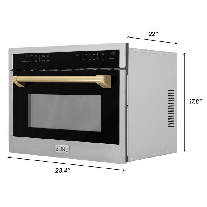 ZLINE Autograph Edition 24" 1.6 cu ft. Built-in Convection Microwave Oven in DuraSnow®  Stainless Steel with Bronze Accents, MWOZ-24-SS-CB