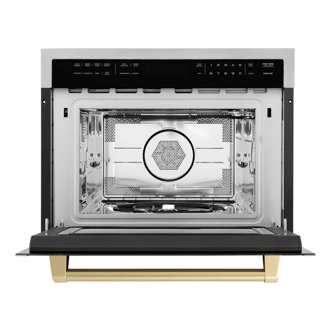 ZLINE Autograph Edition 24" 1.6 cu ft. Built-in Convection Microwave Oven in DuraSnow®  Stainless Steel with Bronze Accents, MWOZ-24-SS-CB