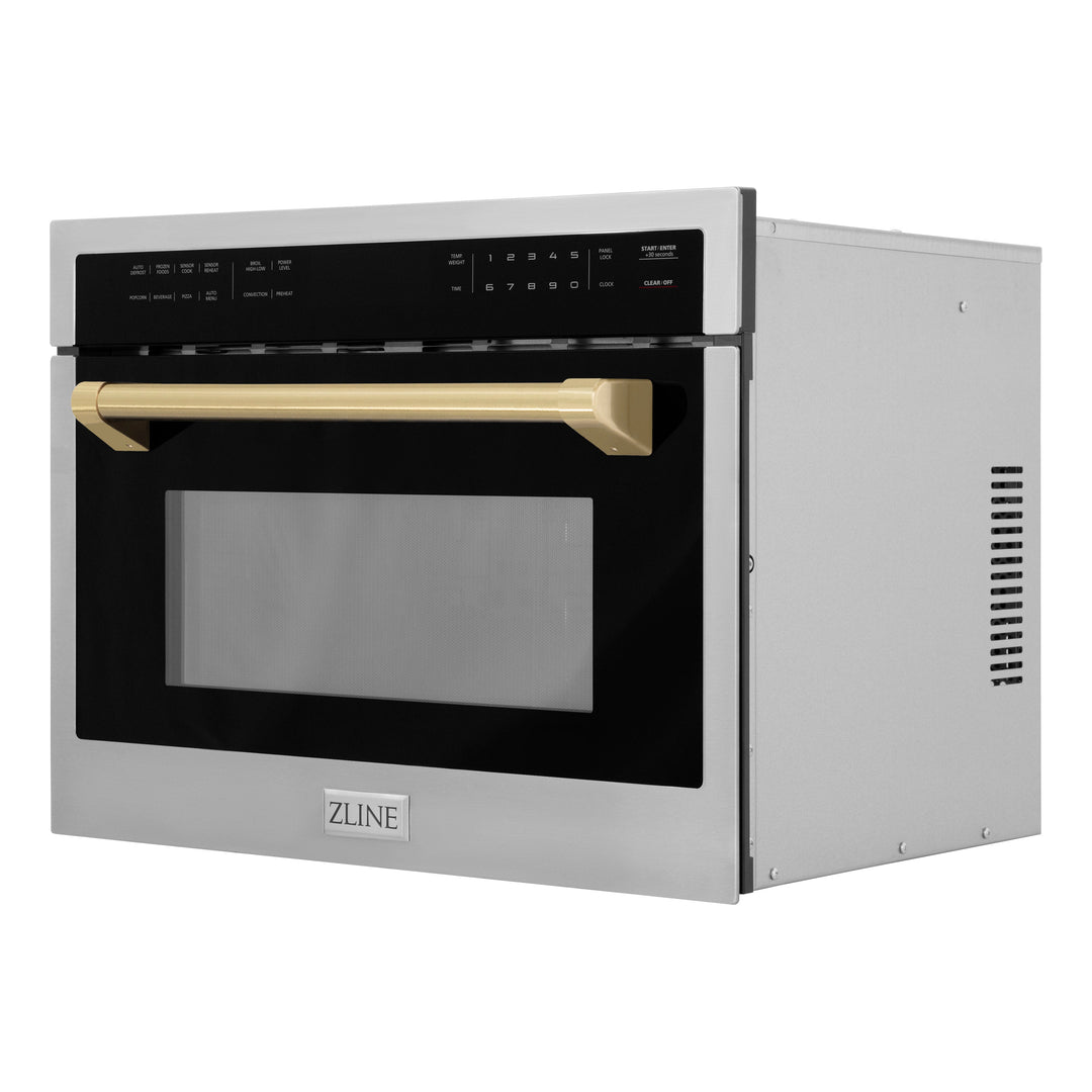 ZLINE Autograph Edition 24" 1.6 cu ft. Built-in Convection Microwave Oven in DuraSnow®  Stainless Steel with Bronze Accents, MWOZ-24-SS-CB