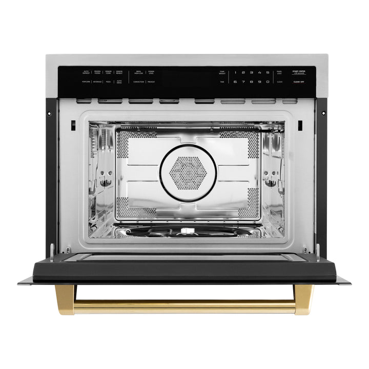 ZLINE Autograph Edition 24" 1.6 cu ft. Built-in Convection Microwave Oven in DuraSnow® Stainless Steel with Gold Accents, MWOZ-24-SS-G