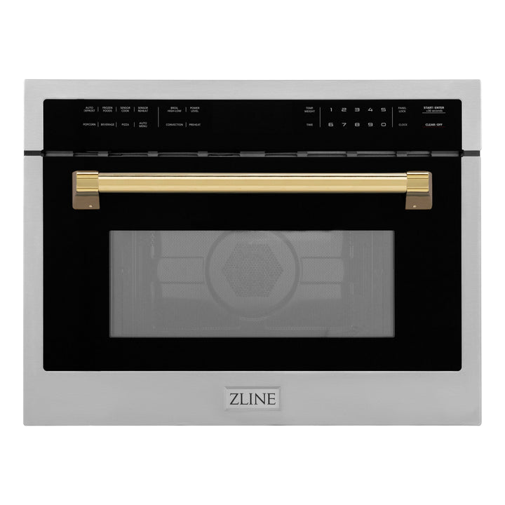 ZLINE Autograph Edition 24" 1.6 cu ft. Built-in Convection Microwave Oven in DuraSnow® Stainless Steel with Gold Accents, MWOZ-24-SS-G