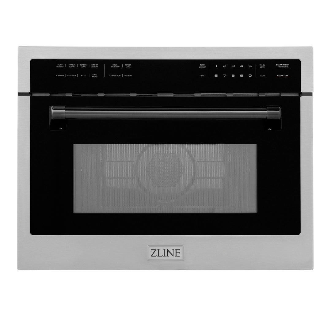 ZLINE Autograph Edition 24" 1.6 cu ft. Built-in Convection Microwave Oven in DuraSnow® Stainless Steel with Black Accents, MWOZ-24-SS-MB