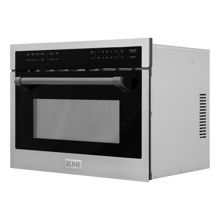 ZLINE Autograph Edition 24" 1.6 cu ft. Built-in Convection Microwave Oven in DuraSnow® Stainless Steel with Black Accents, MWOZ-24-SS-MB