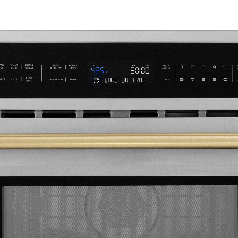 ZLINE Autograph Edition 30 in. 1.6 cu ft. Built-in Convection Microwave Oven in Stainless Steel with Champagne Bronze Accents (MWOZ-30-CB)