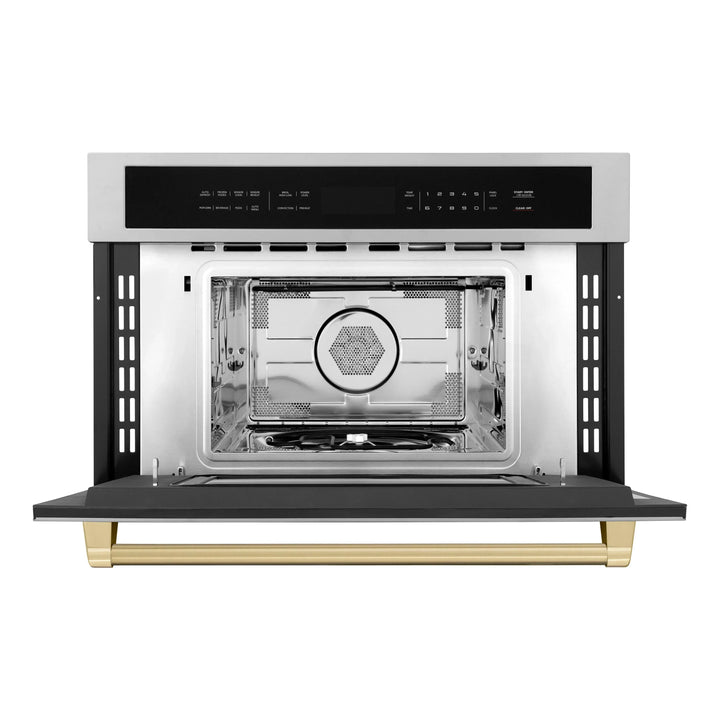 ZLINE Autograph Bronze Package - 48" Rangetop, 48" Range Hood, Dishwasher, Refrigerator with External Water and Ice Dispenser, Microwave Oven