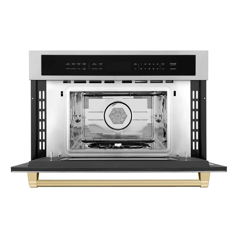 ZLINE Autograph Bronze Package - 48" Rangetop, 48" Range Hood, Dishwasher, Built-In Refrigerator, Microwave Oven, Wall Oven