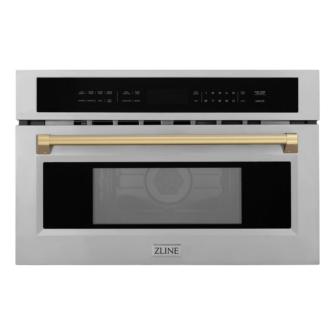 ZLINE Autograph 30" Built-in Convection Microwave Oven in Stainless Steel with Champagne Bronze Accents, MWOZ-30-CB