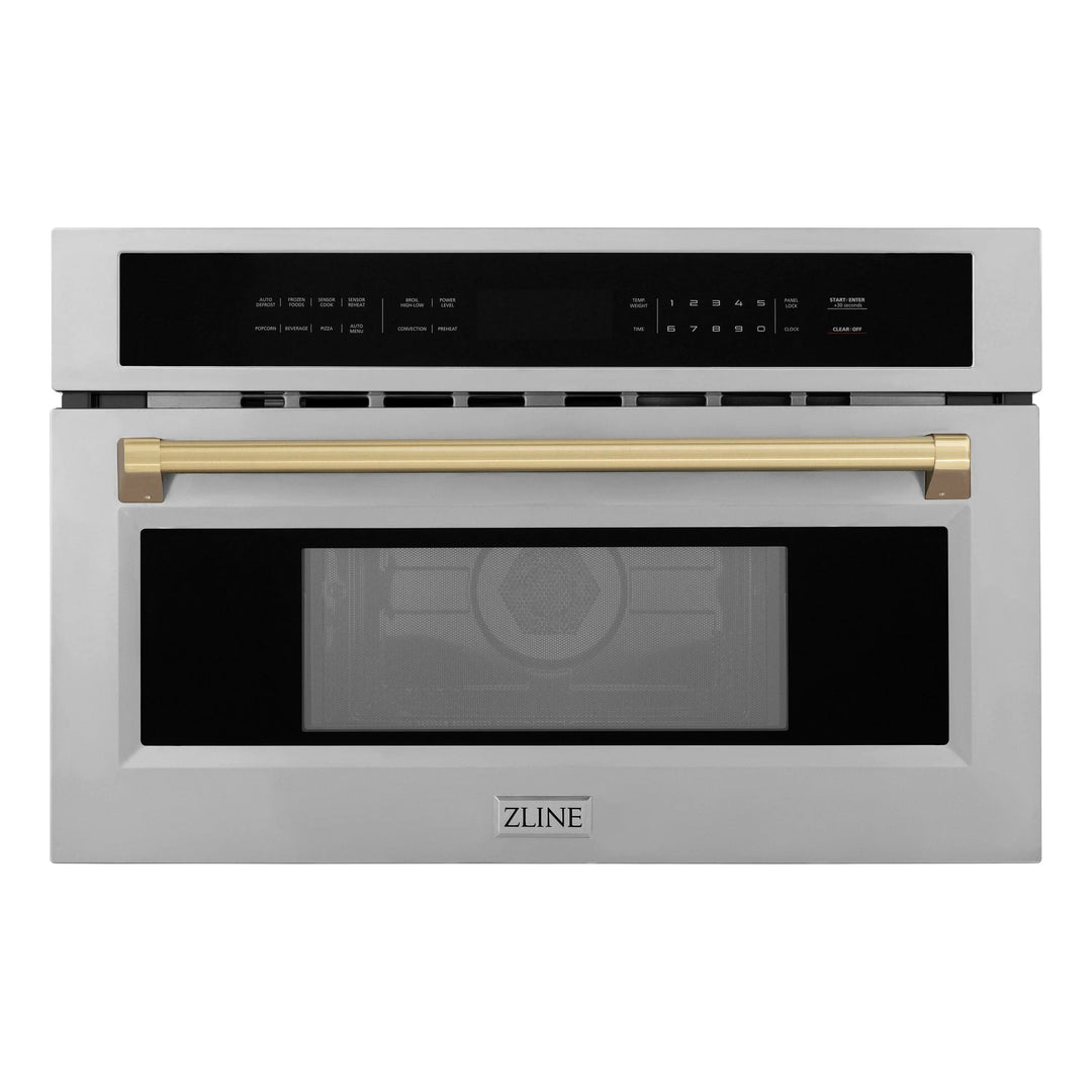 ZLINE Autograph Bronze Package - 36" Rangetop, 36" Range Hood, Dishwasher, Built-In Refrigerator, Microwave Oven