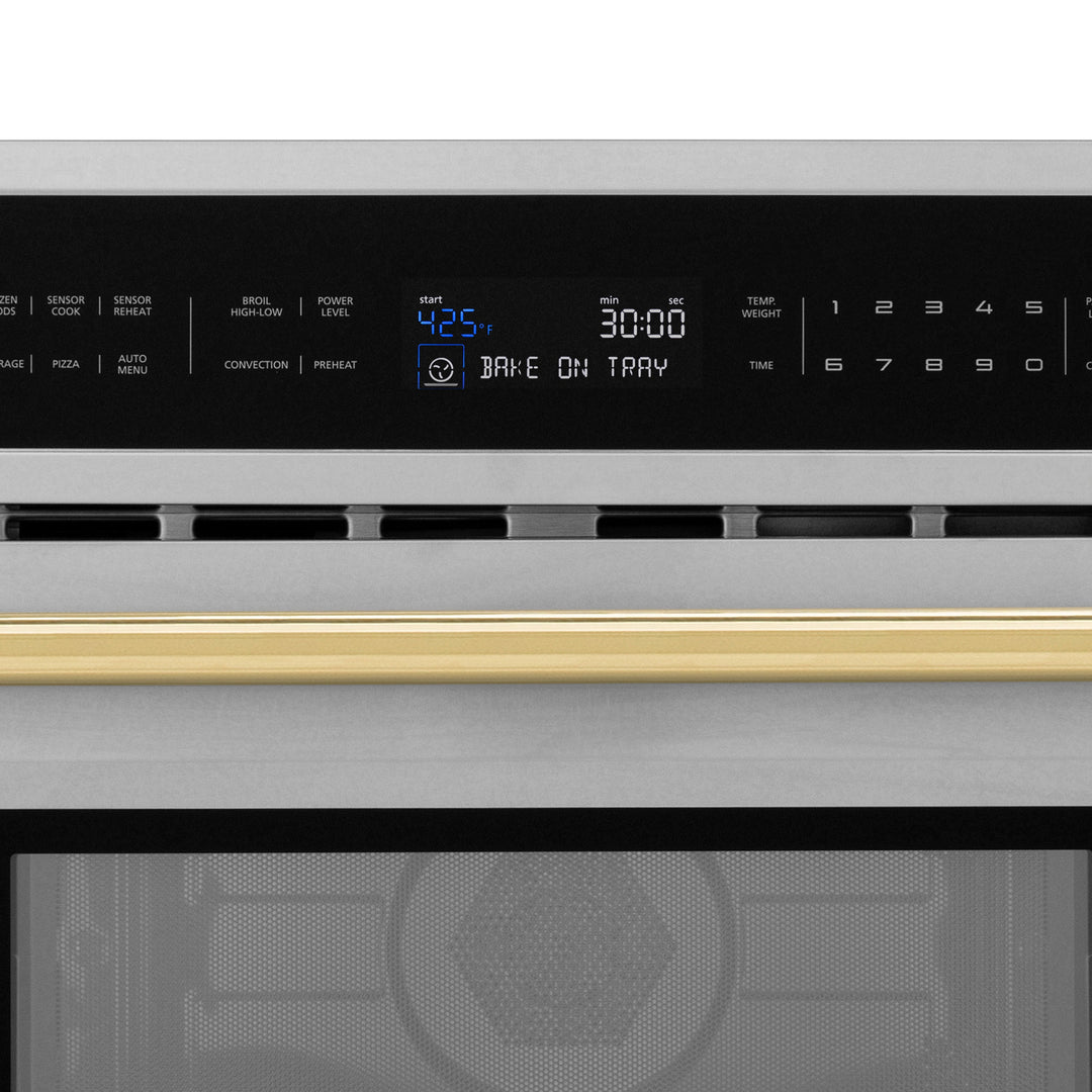 ZLINE Autograph 30" Built-in Convection Microwave Oven in Stainless Steel with Gold Accents, MWOZ-30-G