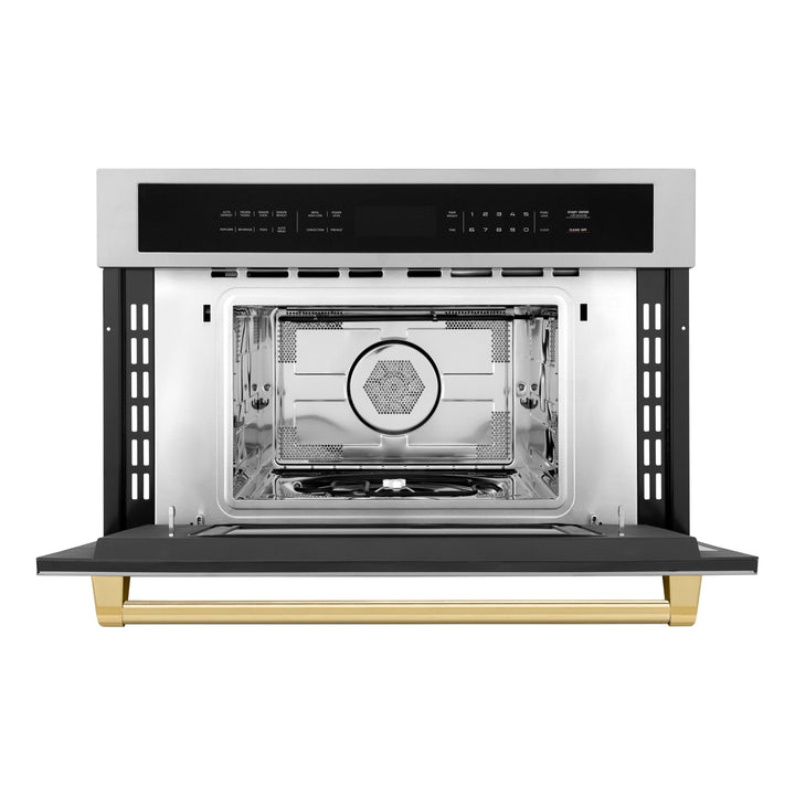 ZLINE Autograph 30" Built-in Convection Microwave Oven in Stainless Steel with Gold Accents, MWOZ-30-G