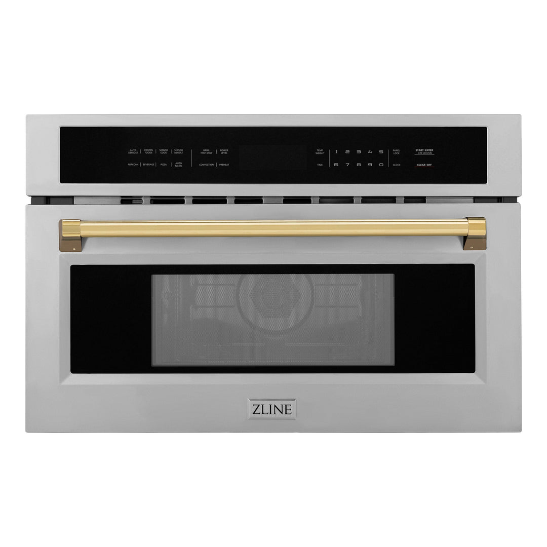 ZLINE Autograph 30" Built-in Convection Microwave Oven in Stainless Steel with Gold Accents, MWOZ-30-G