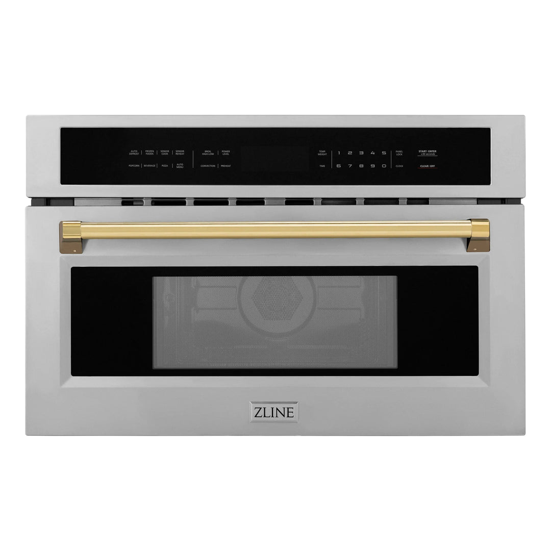 ZLINE Autograph Gold Package - 48" Rangetop, 48" Range Hood, Dishwasher, Built-In Refrigerator, Microwave Oven, Wall Oven