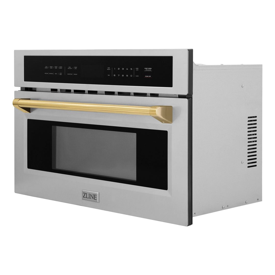 ZLINE Autograph Gold Package - 36" Rangetop, 36" Range Hood, Dishwasher, Refrigerator, Microwave Oven