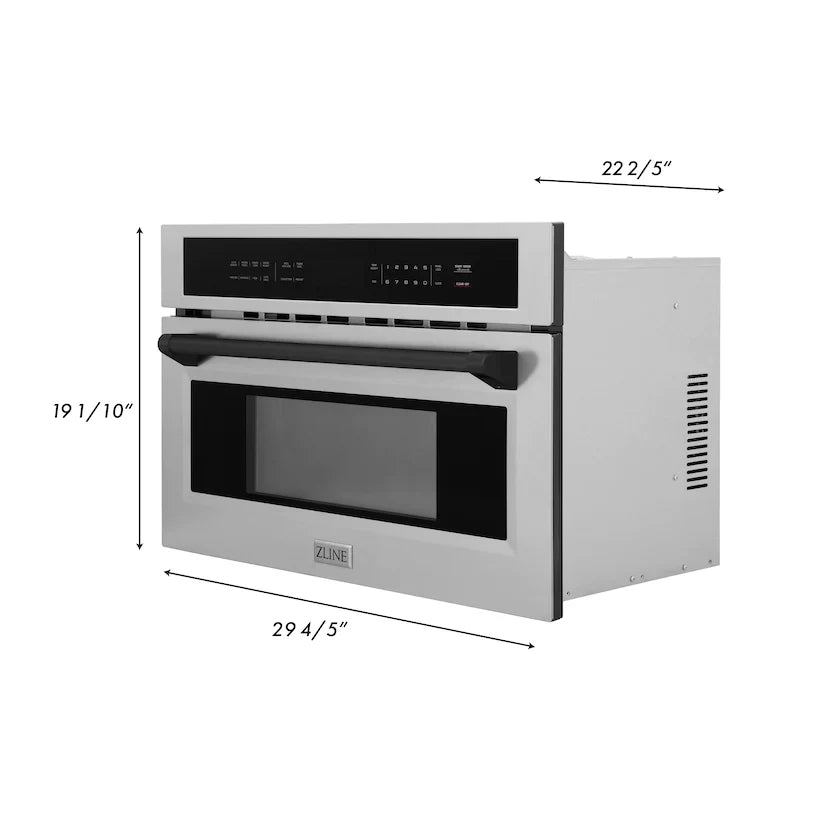 ZLINE 30” Built-in Convection Microwave Oven in Stainless Steel &amp; Matte Black Accents 1.6 cu ft.