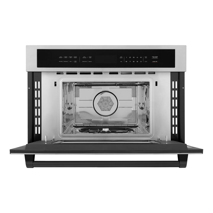 ZLINE Autograph Matte Black Package - 48" Rangetop, 48" Range Hood, Dishwasher, Refrigerator with External Water and Ice Dispenser, Microwave Oven