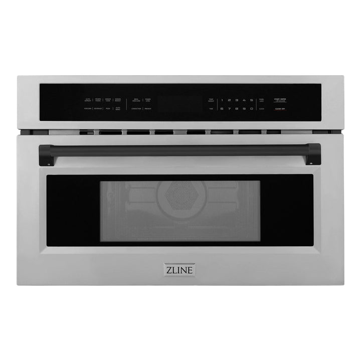 ZLINE Autograph Matte Black Package - 36" Rangetop, 36" Range Hood, Dishwasher, Built-In Refrigerator, Microwave Oven