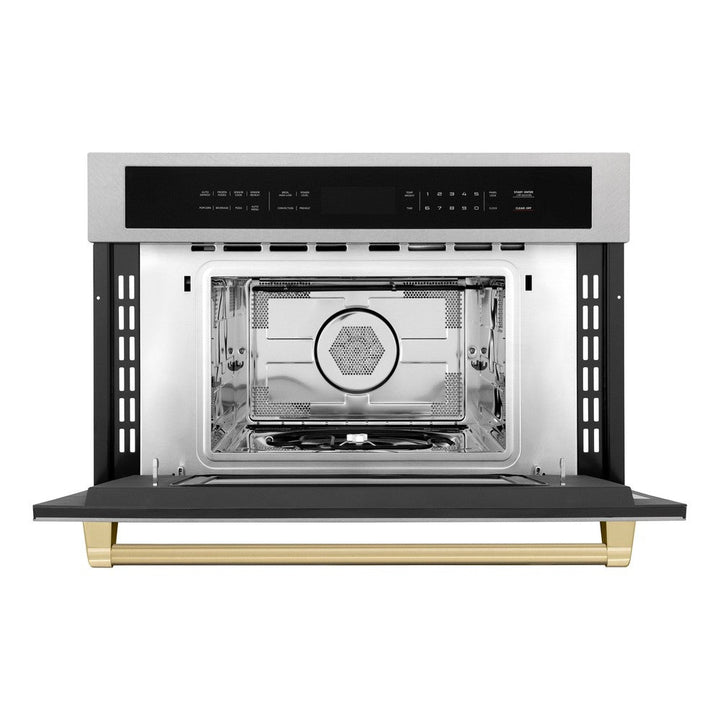 ZLINE Autograph Edition 30 in. 1.6 cu ft. Built-in Convection Microwave Oven in Satin Stainless Steel and Champagne Bronze Accents (MWOZ-30-SS-CB)