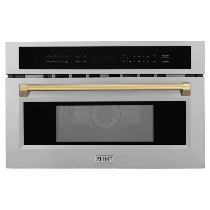 ZLINE 30” Built-in Convection Microwave Oven in Fingerprint Resistant Stainless Steel &amp; Champagne Bronze Accents 1.6 cu ft.