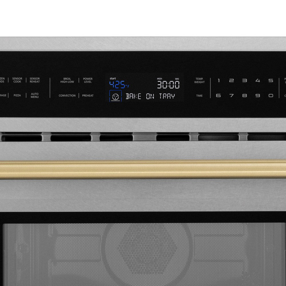 ZLINE Autograph Edition 30 in. 1.6 cu ft. Built-in Convection Microwave Oven in Satin Stainless Steel and Champagne Bronze Accents (MWOZ-30-SS-CB)