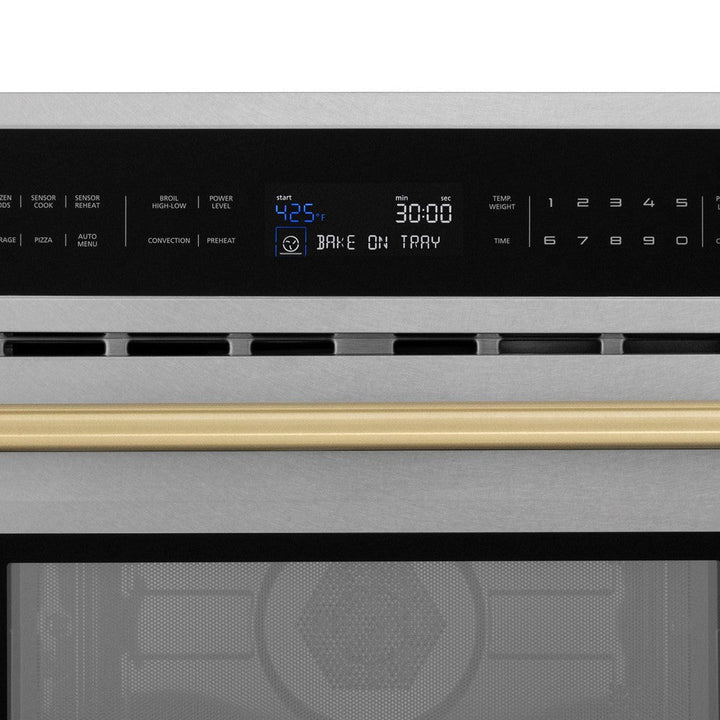 ZLINE Autograph Edition 30 in. 1.6 cu ft. Built-in Convection Microwave Oven in Satin Stainless Steel and Champagne Bronze Accents (MWOZ-30-SS-CB)