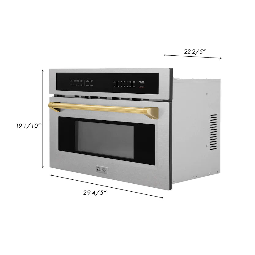 ZLINE 30” Built-in Convection Microwave Oven in Fingerprint Resistant Stainless Steel &amp; Gold Accents 1.6 cu ft.