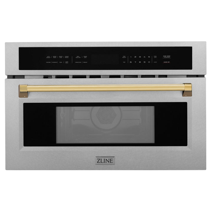 ZLINE Autograph 30" Built-in Convection Microwave Oven in DuraSnow® Stainless Steel with Gold Accents, MWOZ-30-SS-G