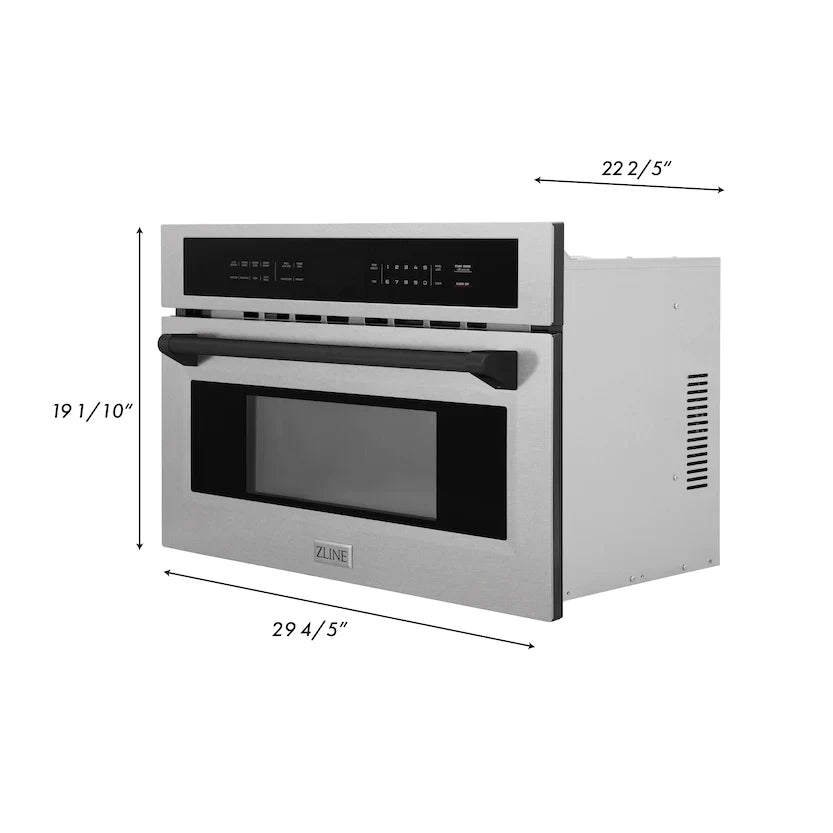 ZLINE 30” Built-in Convection Microwave Oven in Fingerprint Resistant Stainless Steel &amp; Matte Black Accents 1.6 cu ft.