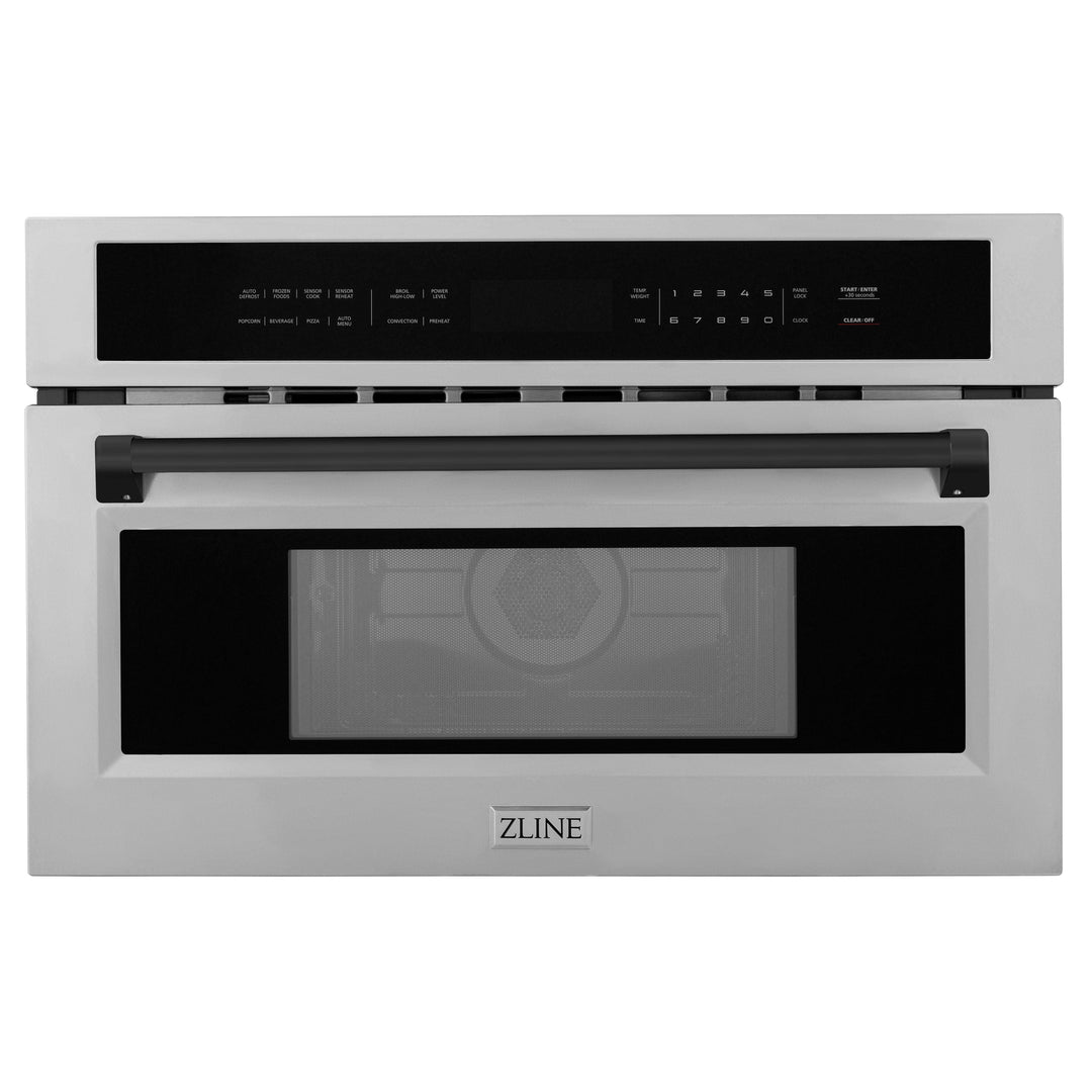 ZLINE Autograph 30" Built-in Convection Microwave Oven in DuraSnow® Stainless Steel with Matte Black Accents, MWOZ-30-SS-MB