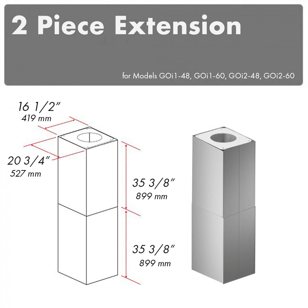 ZLINE 36-Inch Chimney Extension for Wall Mount Outdoor Grill Hood