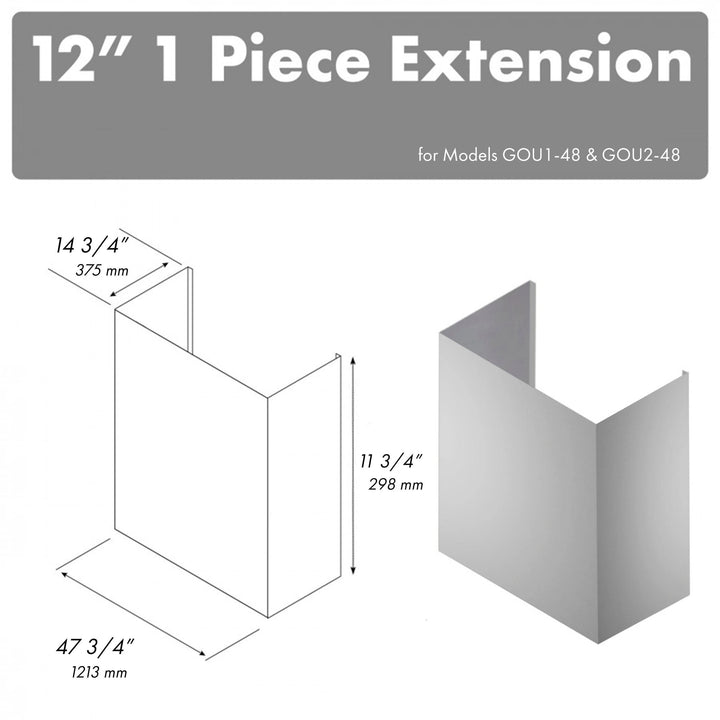ZLINE 12-Inch Chimney Extension for 60-Inch Under Cabinet Outdoor Grill Hood