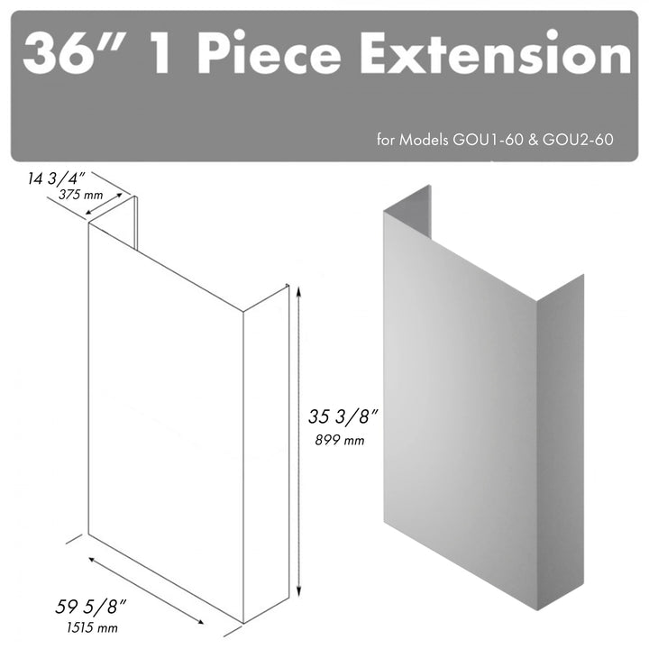 ZLINE 36-Inch Chimney Extension for 60-Inch Under Cabinet Outdoor Grill Hood