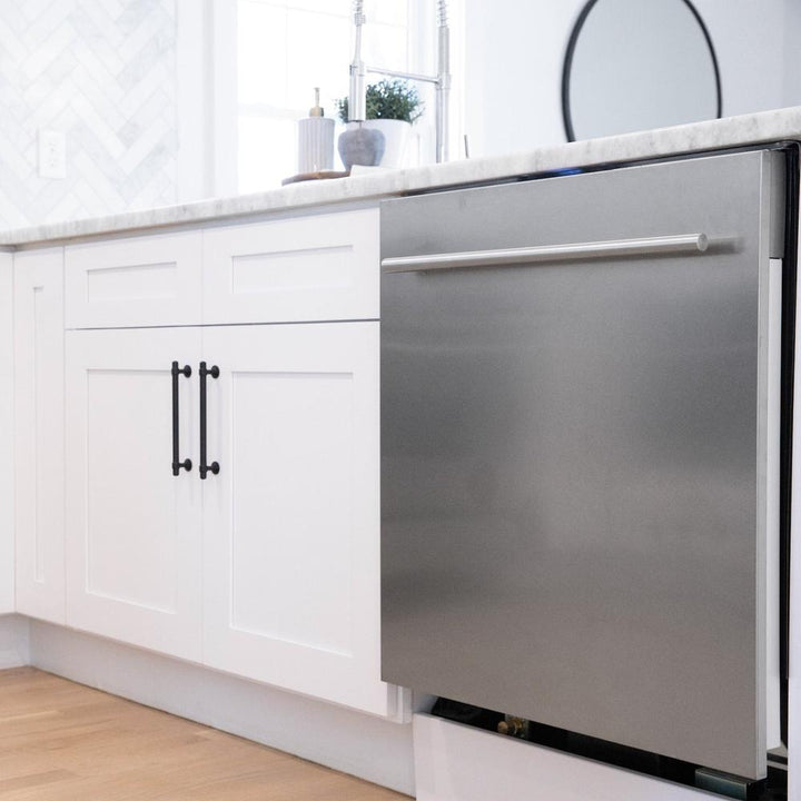 ZLINE 24 in. Top Control Built-In Dishwasher with Satin Stainless Steel Panel and Stainless Steel Tub with Modern Style Handle, 52dBa (DW-SN-24)