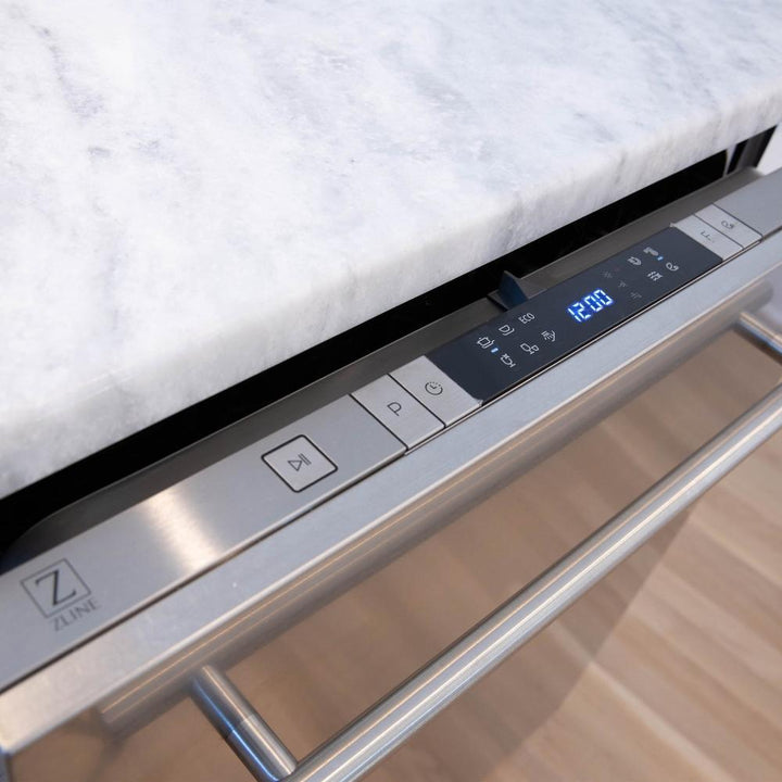 ZLINE 24 in. Top Control Built-In Dishwasher with Satin Stainless Steel Panel and Stainless Steel Tub with Modern Style Handle, 52dBa (DW-SN-24)