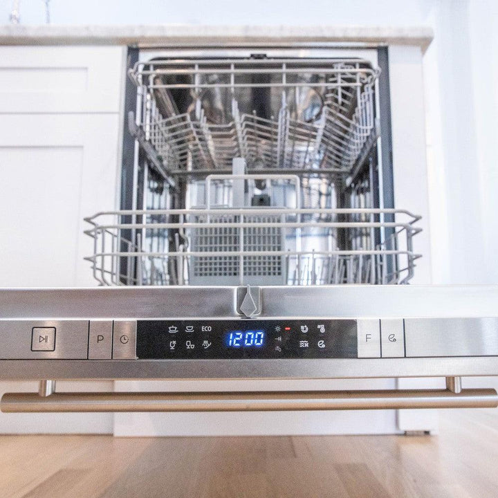ZLINE 24 in. Top Control Built-In Dishwasher with Satin Stainless Steel Panel and Stainless Steel Tub with Modern Style Handle, 52dBa (DW-SN-24)