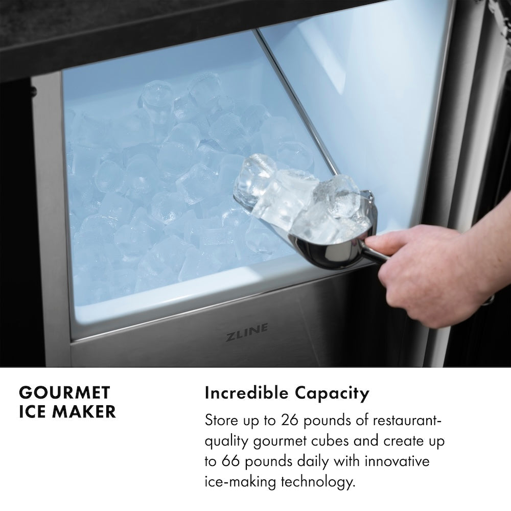 ZLINE 15 in. Touchstone Gourmet Ice Maker with Drain Pump and Panel Ready Door, Open Box-Excellent Condition