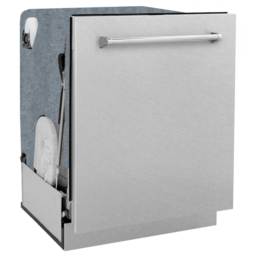 ZLINE 24 in. Monument Series 3rd Rack Top Touch Control Dishwasher with Satin Stainless Steel Panel and Stainless Steel Tub, 45dBa (DWMT-SN-24)
