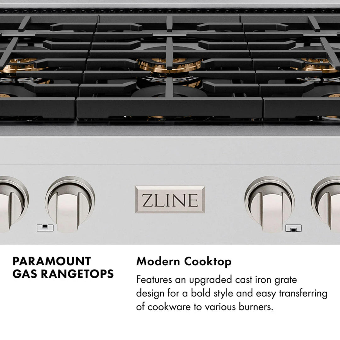 ZLINE Autograph Edition 36" and 48" Paramount Dual Fuel Ranges with Polished Gold Accents