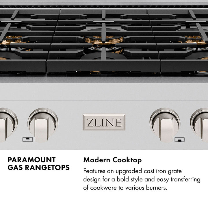 ZLINE 36 in. Paramount Gas Rangetop with 6 Burner DuoPro™ Cooktop in Black Stainless Steel (PSRTB-36)