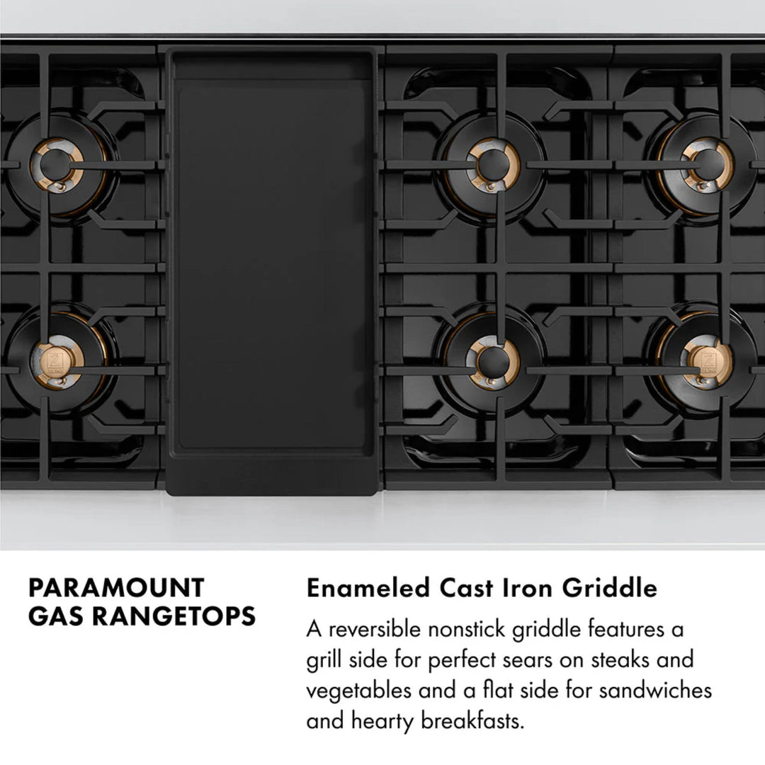 ZLINE Autograph Edition Legacy Gas Rangetops with Polished Gold Accents – 36" and 48" Widths.