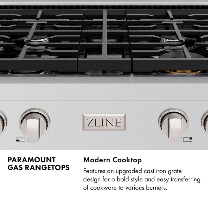 ZLINE Autograph Edition Paramount Gas Rangetops with 6 or 8 Burner DuoPro™ Cooktops and Champagne Bronze Accents – 36" and 48" Widths